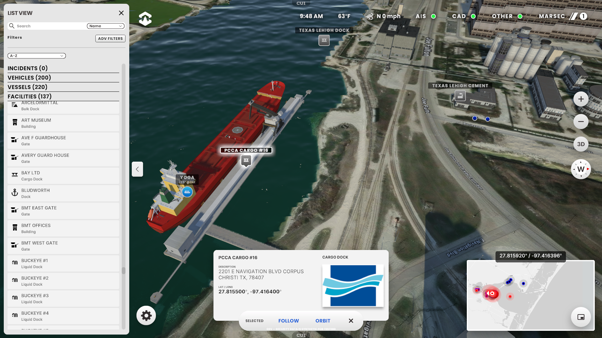 optics p2 cargo dock with list of facilities
